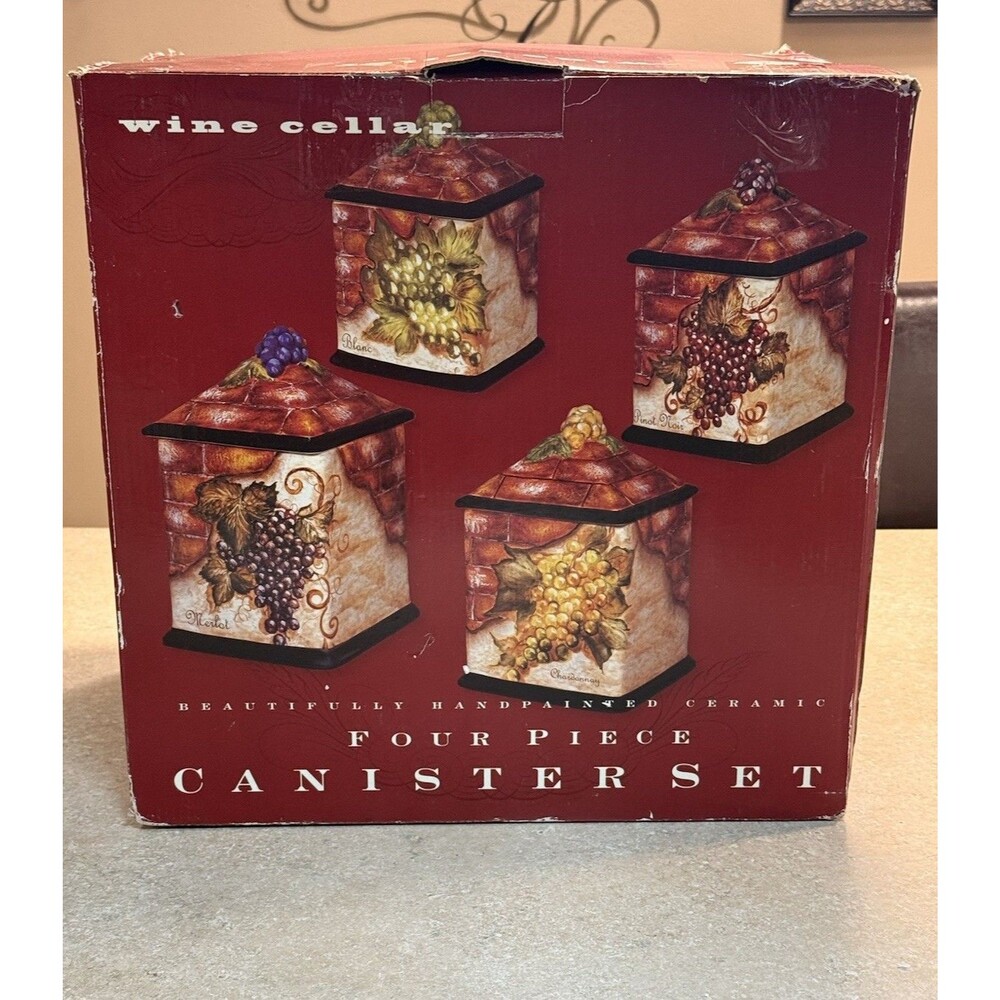 🔥vintage Certified International SORELLE Wine Cellar Canisters NEW Set of 4 3D